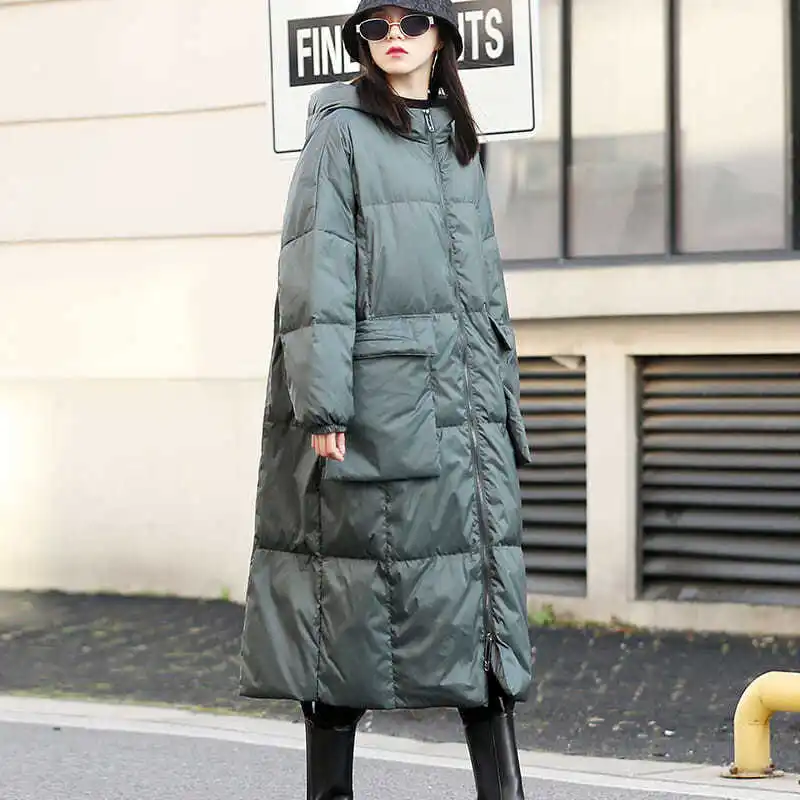 

Длинное пуховое хлопковое пальто Thiened, женское зимнее пальто с капюшоном на молнии, корейское однотонное полиэфирное пальто для поездок на работу