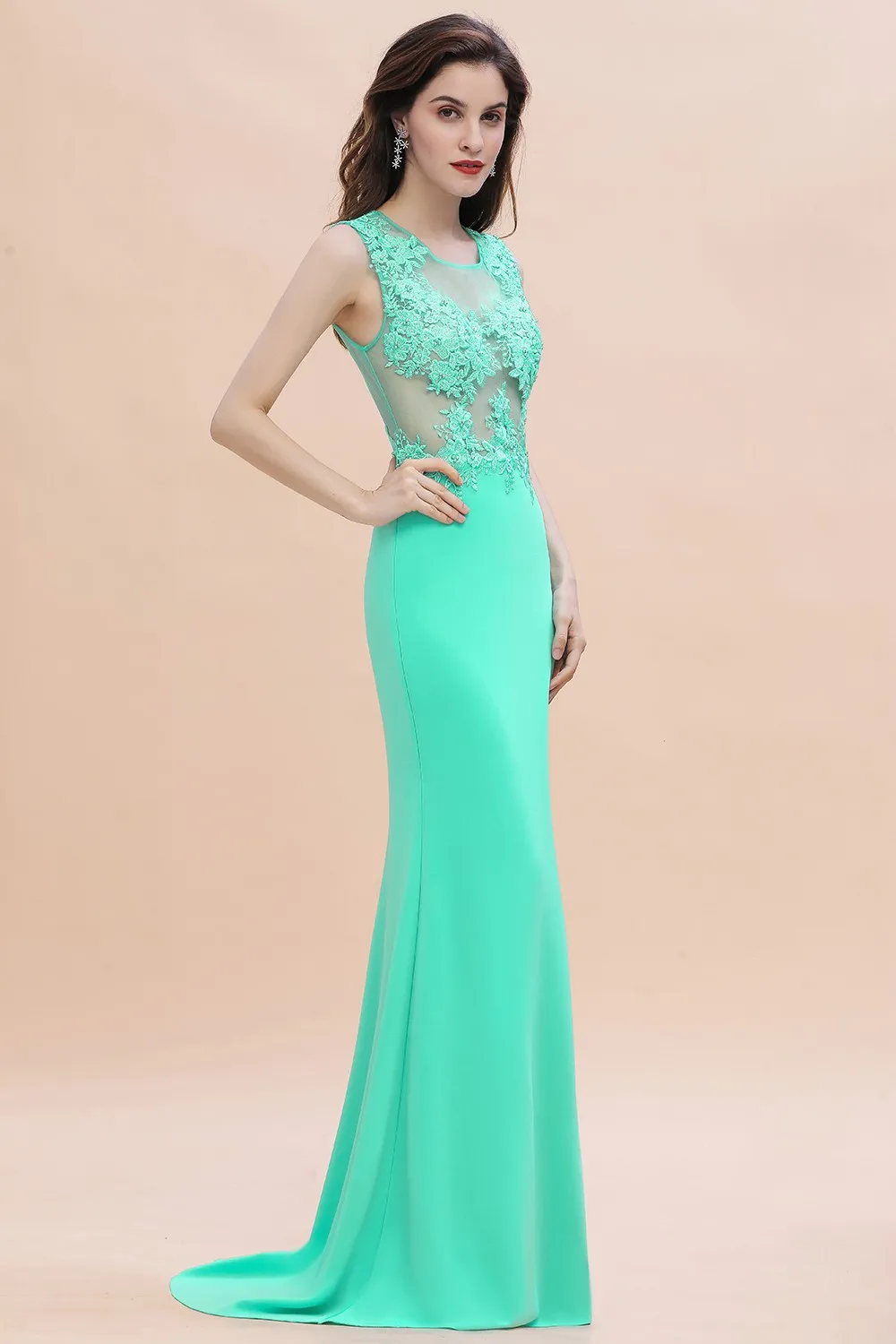 2024 Mermaid Green Sleeveless Lace Long Evening Dresses For Women Sexy Illusion Elegant Formal Prom Party Gowns Vestido de Festa