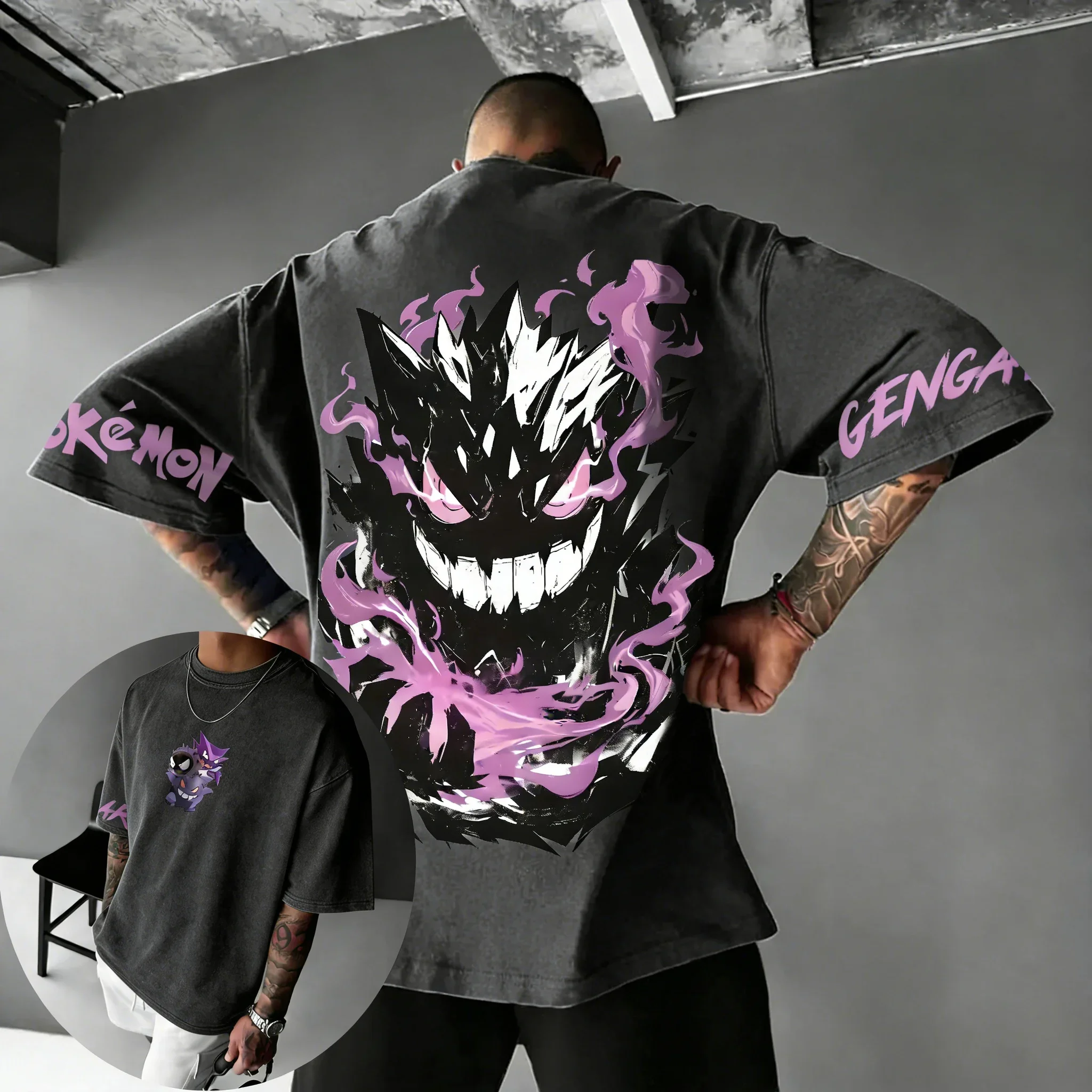 

Футболка из чистого хлопка с принтом Pokémon Anime Gengar, новая летняя футболка унисекс в уличном стиле хип-хоп, свободный повседневный топ с короткими рукавами для родителей и детей