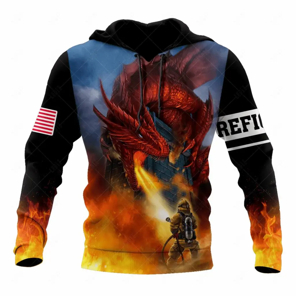 Firefighter Hoodies Men\'s Hoodie 3D Print Tops Autumn Long Sleeved Streetwear Designer Hooded Hoodie For Men Clothing