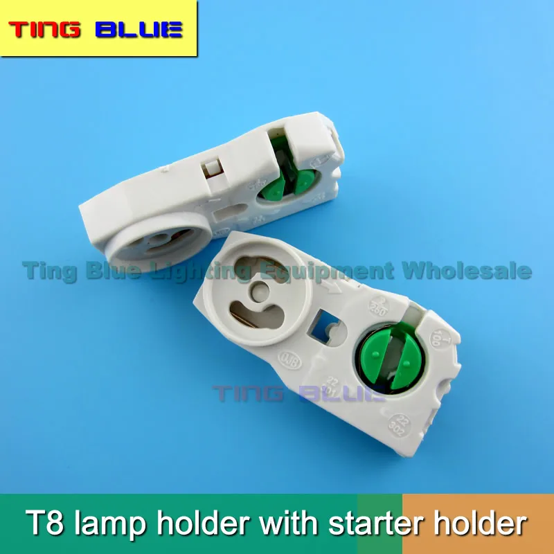 (2pcs)T8 lamp holder with starter base G13 starter integrated lamp holder grille light card holder lamp angle 12-250V 2A