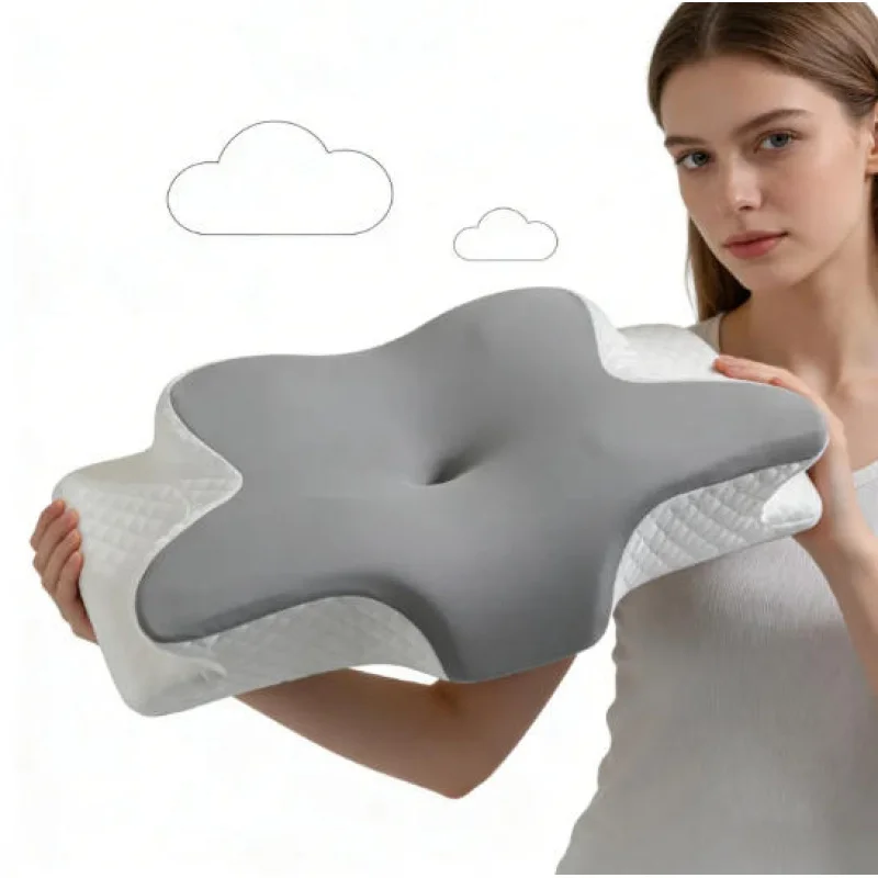 Almohada Cervical Ergonómica de Espuma Viscoelástica con Efecto Refrigerante para el Verano, Almohada para el Cuello de Rebote Lento para Aliviar el Dolor al Dormir