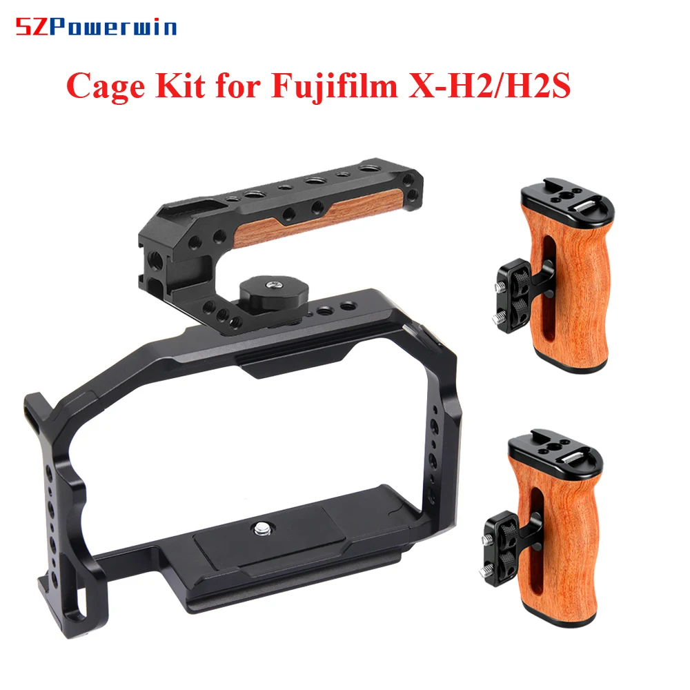 

Клетка для камеры Powerwin для Fujifilm X-H2/H2S XH2 XH2S, комплект деревянных рукояток из алюминиевого сплава, многофункциональный установочный винт Arri