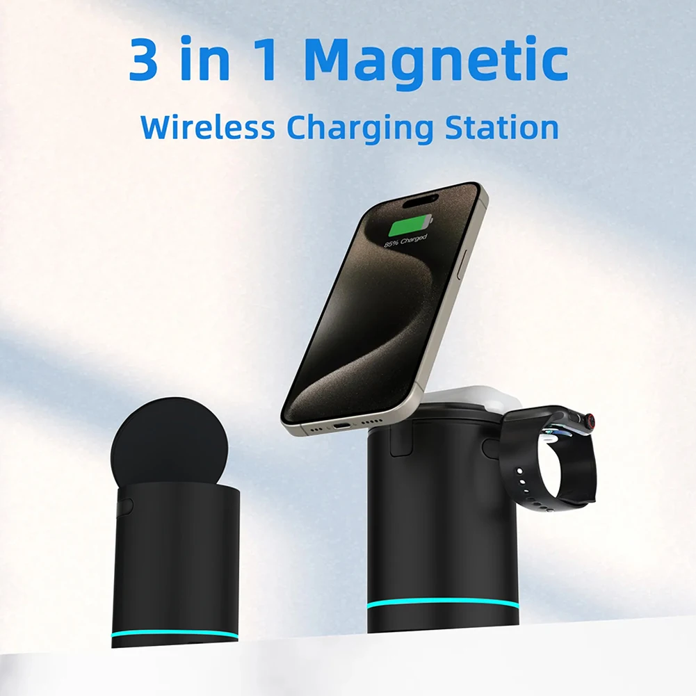 Cargador inalámbrico magnético 3 en 1 para Apple MagSafe para Apple Watch 2/3/4/5/6/SE/7/8 Airpods Pro/2/3, soporte de base de carga