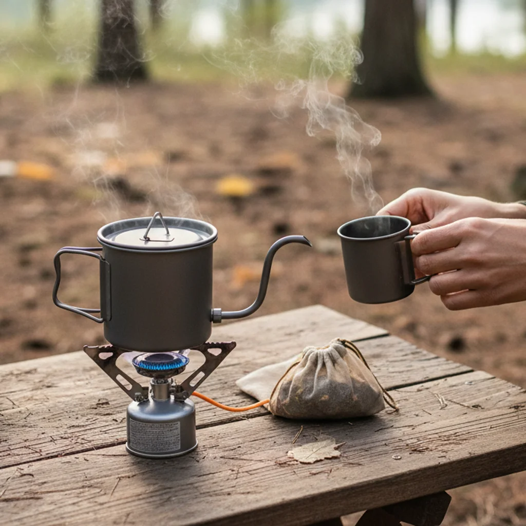 

Lightweight Titanium Portable Tea Set Outdoor Travel Tea Maker Folding Handle With Filter Mug For Outdoor Travel Portable Tools