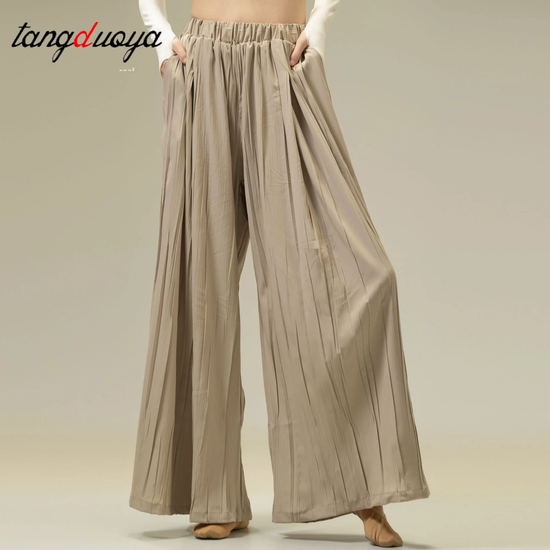 

Classical Dance Pants Women Elegant Elastic Waist Wide-Leg Trousers Soft Body Rhyme Yoga Casual Daily Stage Training Dancewear