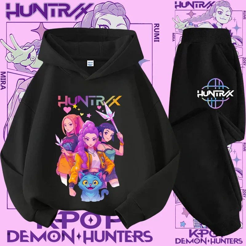 

Girls' Tracksuit + Pants Two-Piece Set Cute Casual Tops K-pop Devil Hunter Children's Hoodie Set Cartoon Print