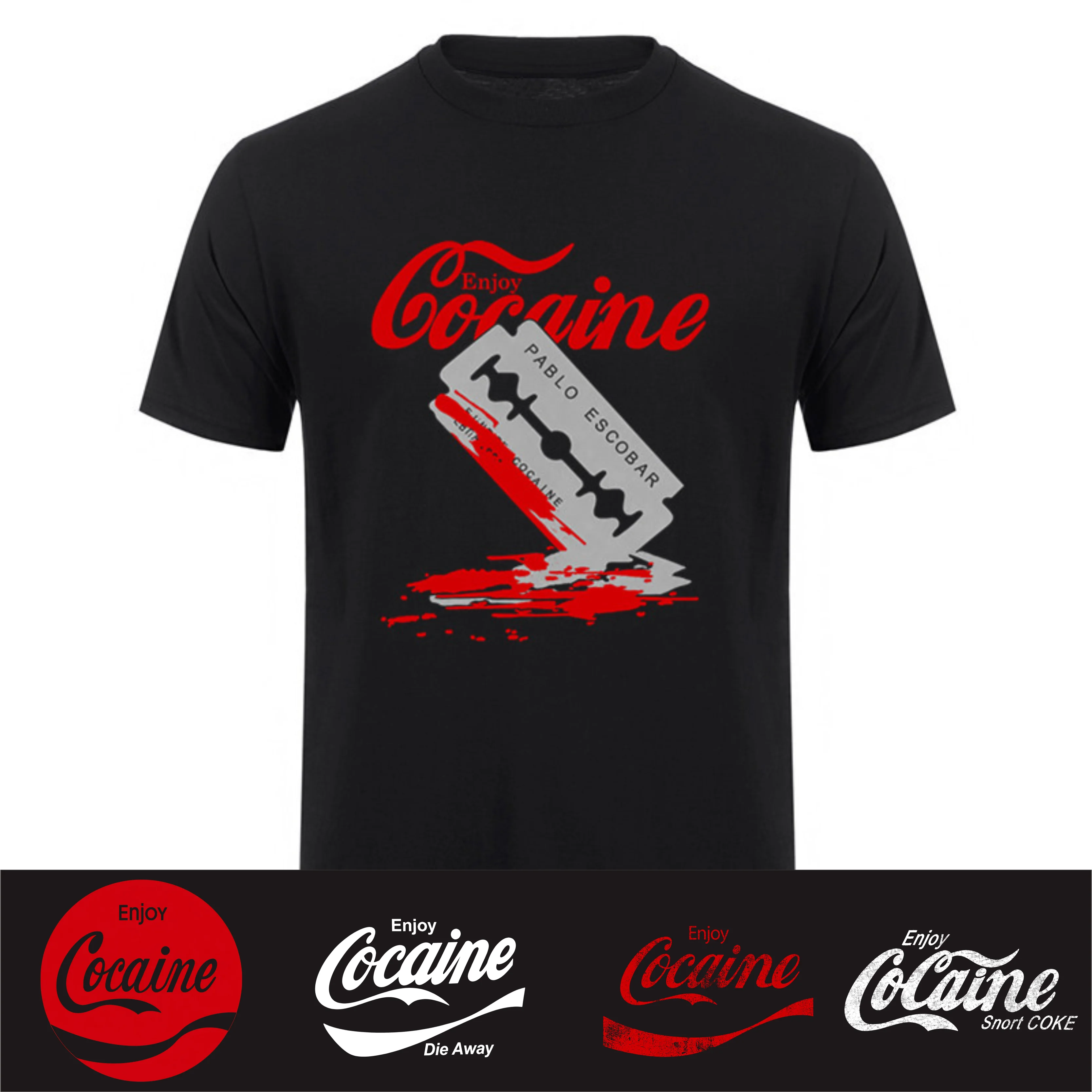 Nuevas camisetas de algodón con gráficos de Enjoy Cocaine, ropa de calle de manga corta, regalos de cumpleaños, camiseta de estilo veraniego para hombre HJ-052
