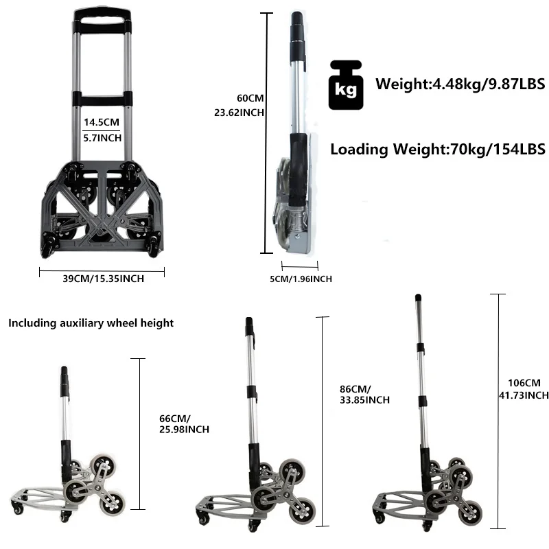 88lbs wózek do wspinaczki schodowej składany wózek sklepowy Heavy Duty przenośny składany wózek ręczny wózek Dolly z regulowany uchwyt