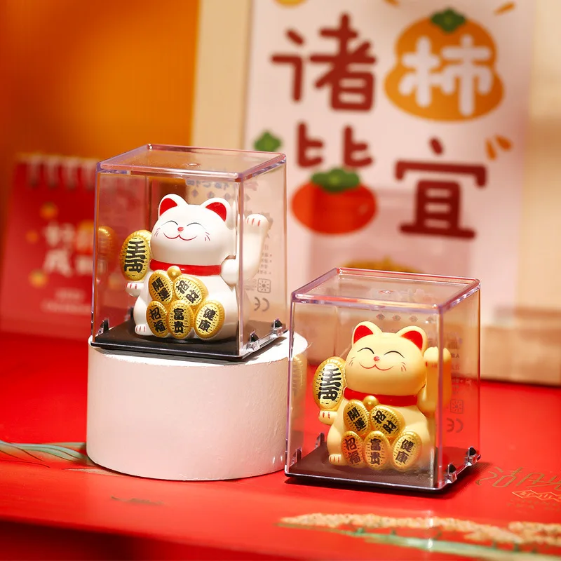 Solar Powered Maneki Neko Lucky Cat Welcoming Chinese Lucky Cat Waving Hand Beckoning Fortune Cat Figurines For Home Decor