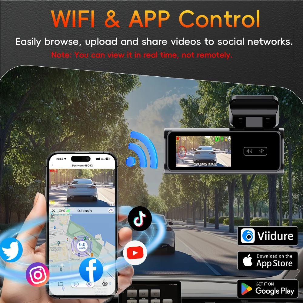 Plinader Dash Cam WIFI GPS Mini CAR DVR أمامي 4K وخلفي 1080P عدسة مزدوجة صندوق أسود كاميرا غرفة للرؤية الليلية 24H شاشة ركن السيارة #3