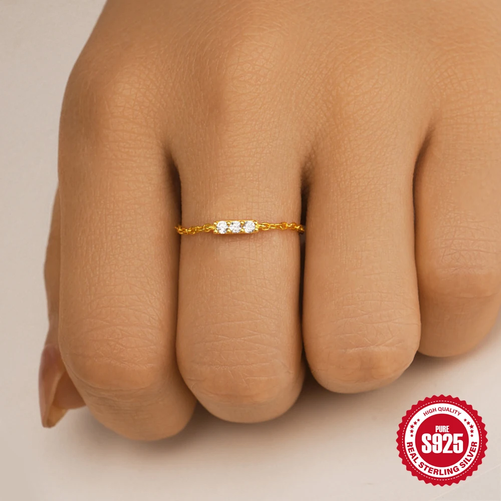 

BOAKO 925 Sterling Silver Classic Four Claw Inlay Round Pendant Ring For Woman Elegant Dainty Adjustable For Anniversary Gift