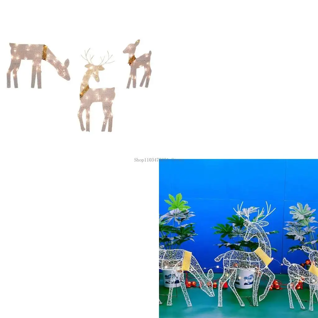 

Рождественская скульптура оленя со светодиодной подсветкой, уличное железное семейное украшение для садовых патио, праздничная
