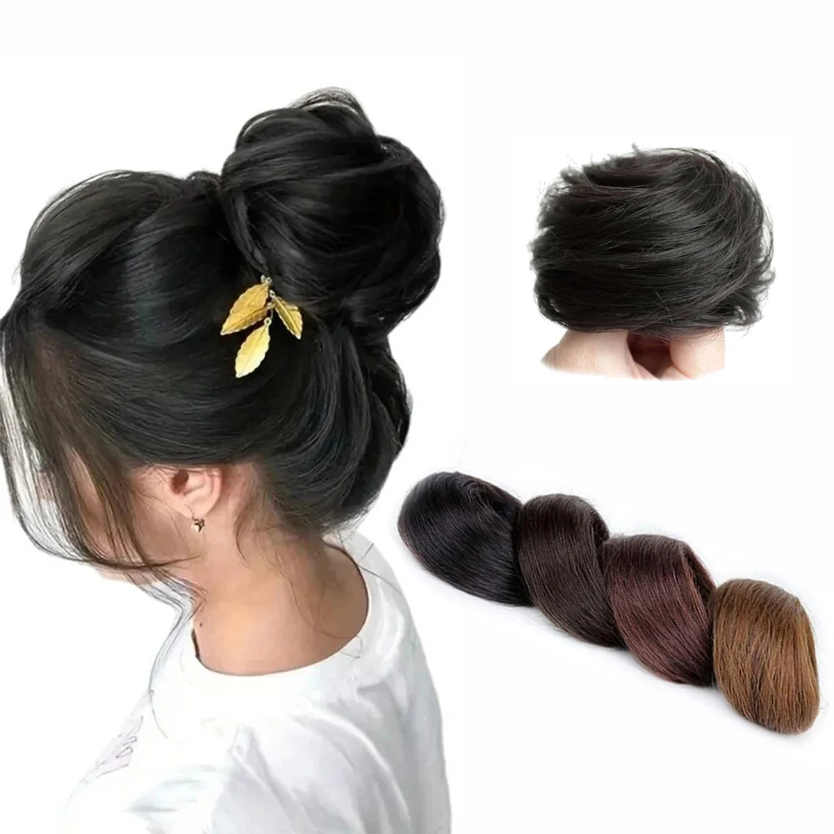 Easy Wear Synthetic Updo Wig Hair Elegant Straight Chignon Bun Hair With Rubber Band Heat Resistant Fiber Messy hair bun