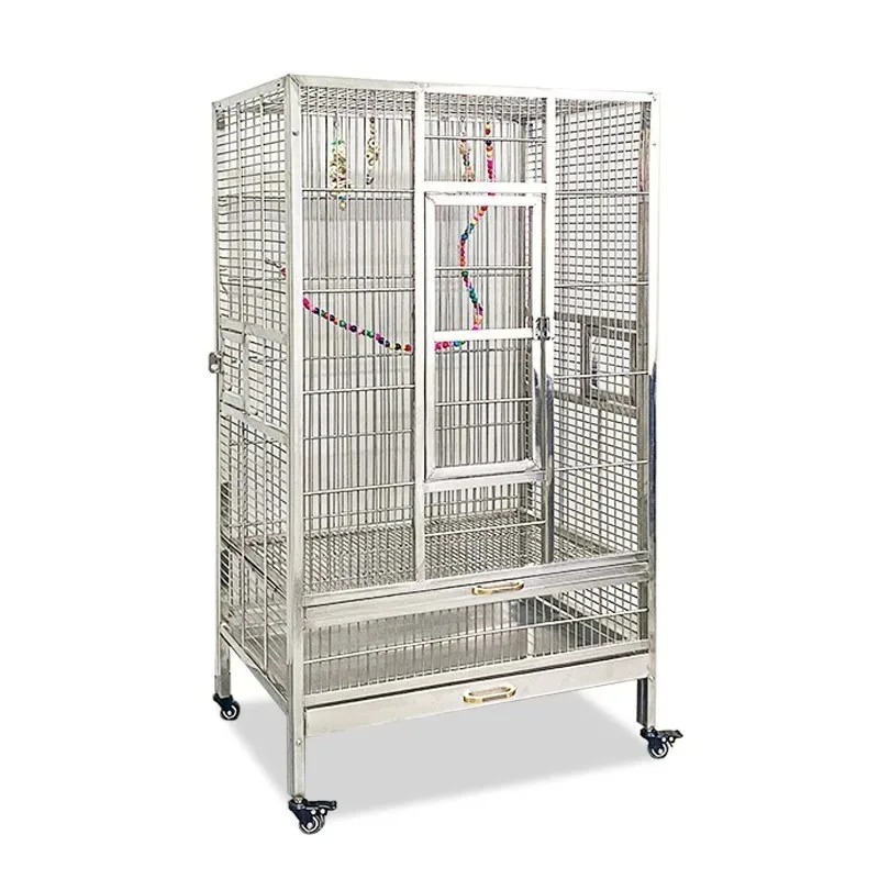 

Клетка для птиц из нержавеющей стали 304, средняя или большая клетка для разведения попугаев с утолщенными стальными решетками и колесами, 75*55*126 см