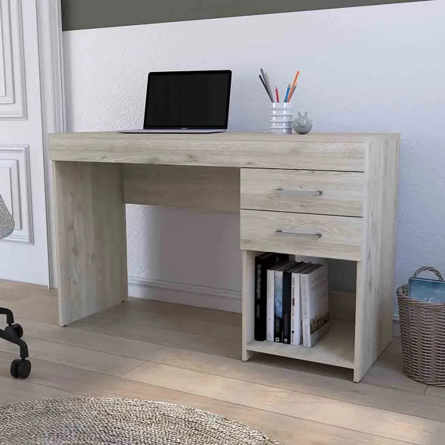 Writing Computer Desk with Two Drawers and One Cabinet - Home Office Furniture