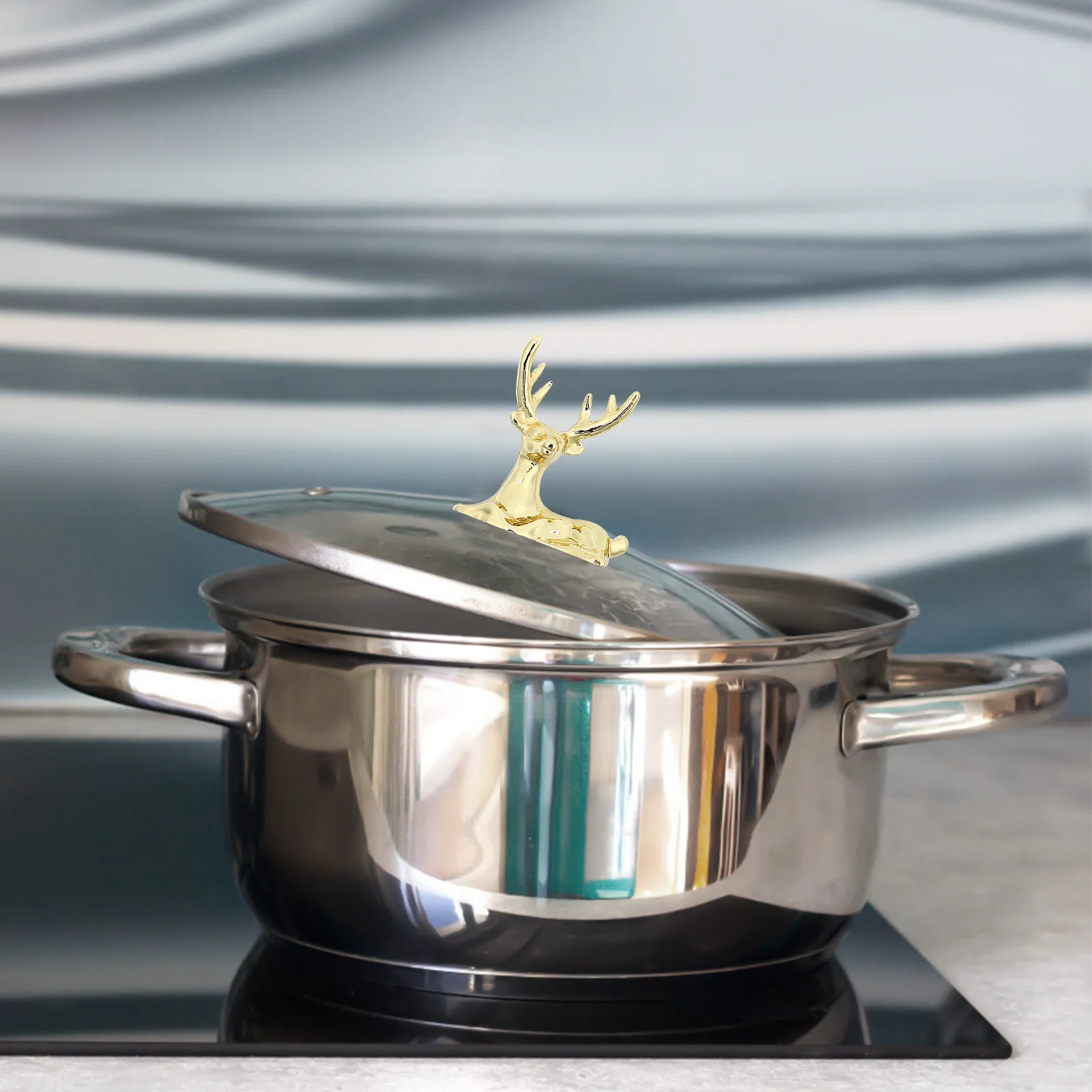 

2pcs Golden Elk Pot Lid Handles Heat-Resistant Knobs For Pots Creative Kitchen Gadgets Nonslip Cookware Accessories Nordic Style