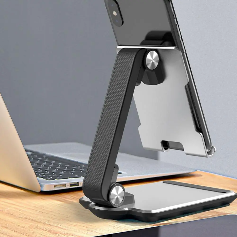 Phone Holder with Anti-slip Pads Durable All-aluminum Alloy Phone Stand Stable Folding Phone Holder 360-degree Rotation for Lazy