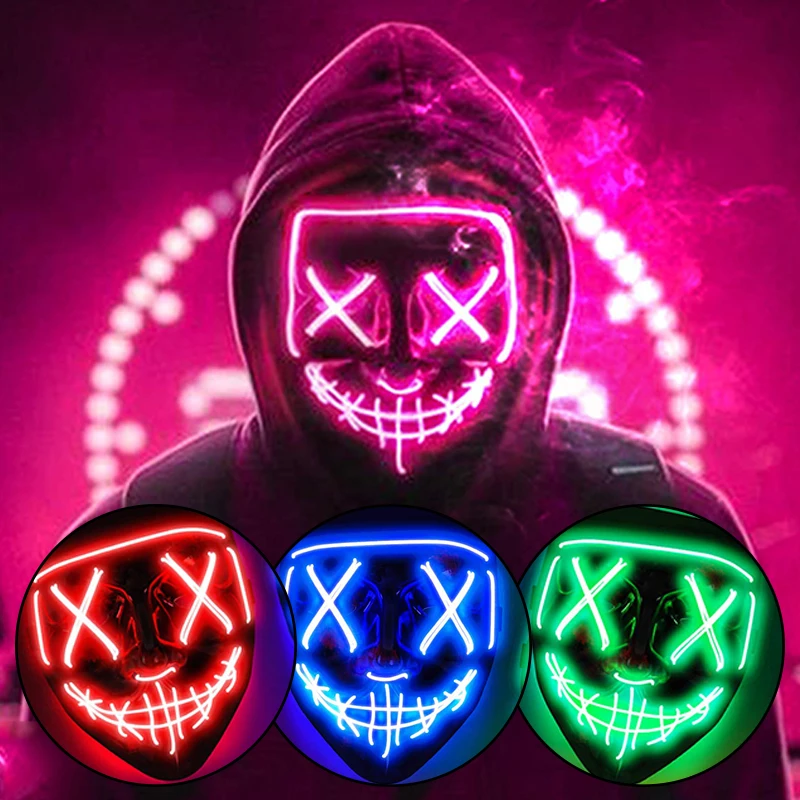 

Halloween Luminous Neon Mask Led Mask Masque Masquerade Mask Glow In The Dark Purge Masks Cosplay Costume Supplies