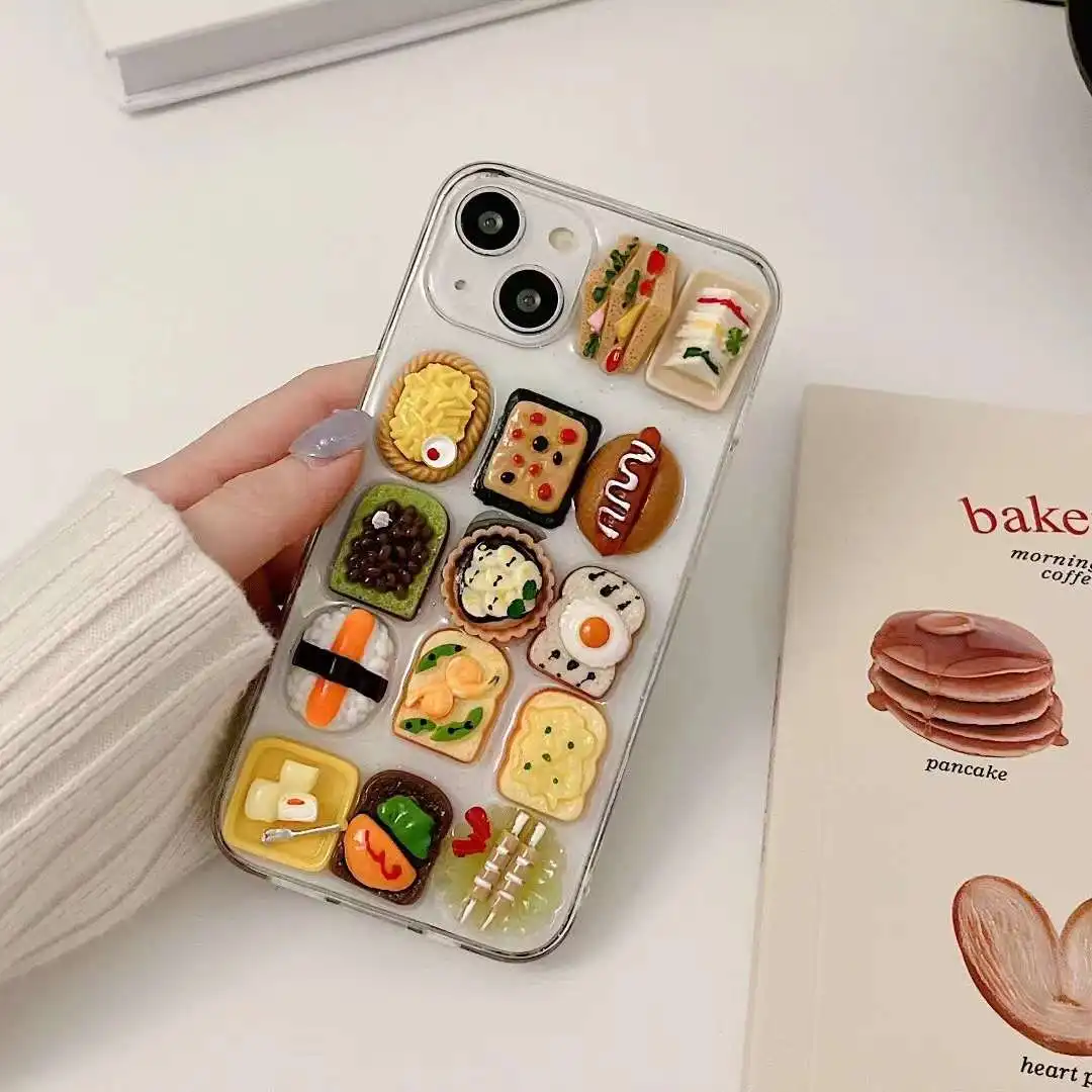 Japanese 3D Snack Food Epoxy Phone Case For iPhone 11 12 Mini 13 Pro Max X XR XS 7 8 Plus Funny Cute Clear Soft Back Cover Coque