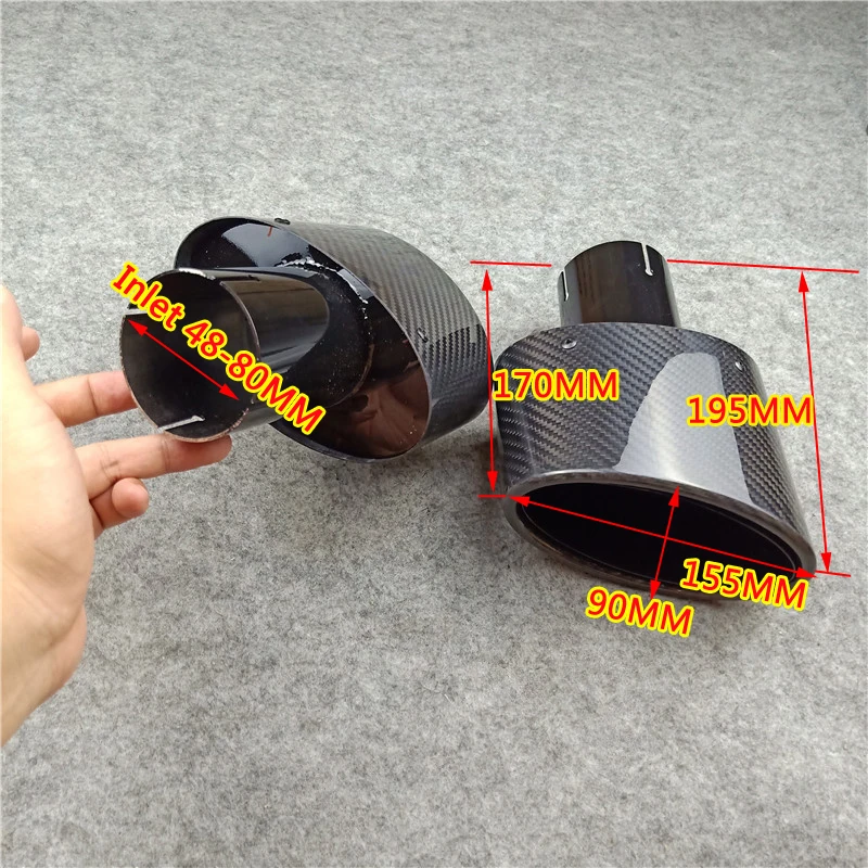 One Pc Exhaust Tip Muffler Pipe OUT 90*155MM Glossy Black Carbon Fiber Stainless Steel Tail Throat Rear Nozzles Car Accessories