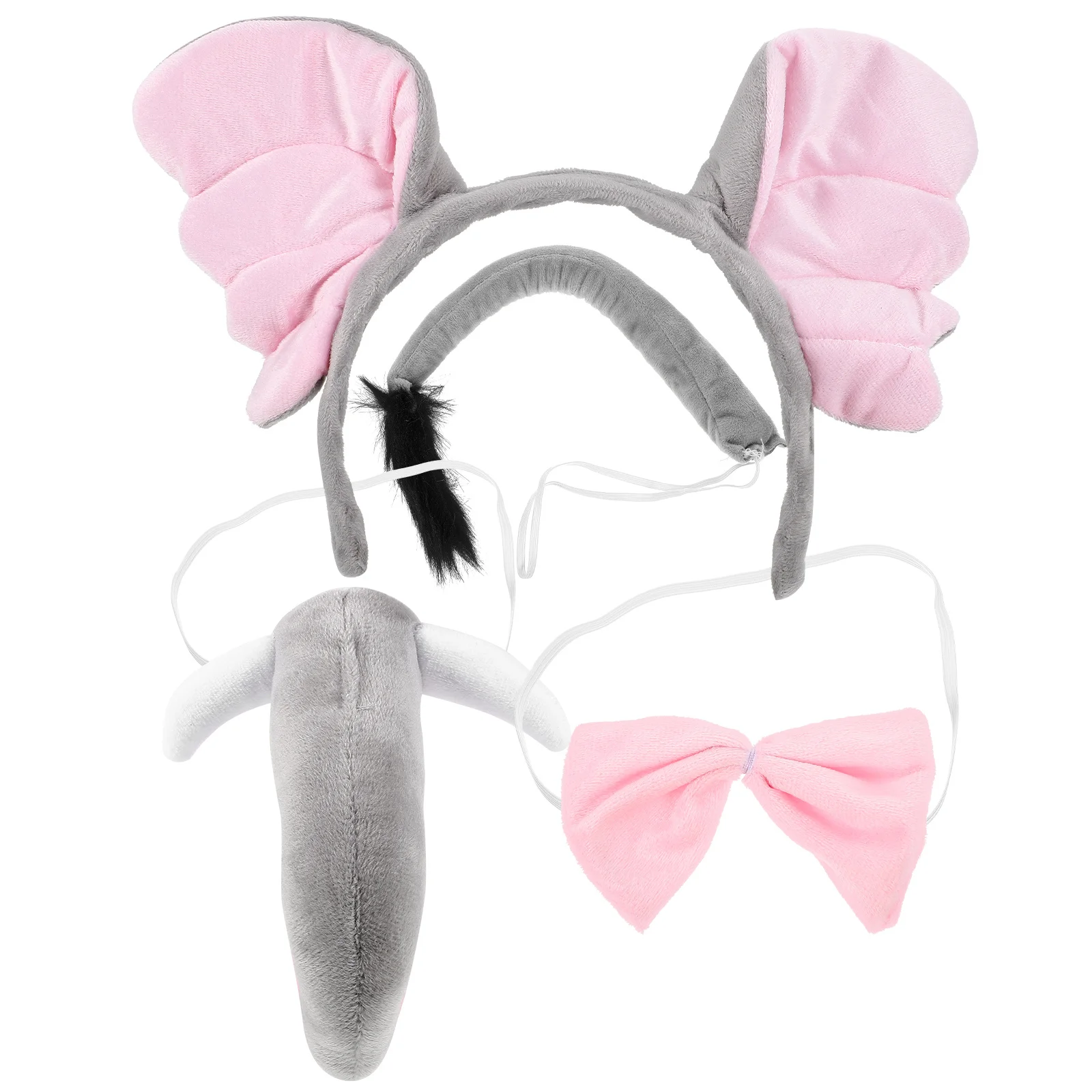 

1Set Elephant Themed Costume Accessory Kit with Headband Ears Tail Bow Tie Hair Hoop for Holiday Party Unique Performance Gift
