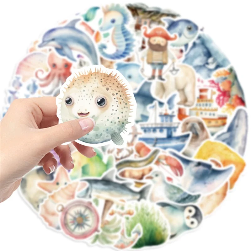 10/30/50PCS Fresh Sea Animal PVC Sticky Sticker Aesthetic DIY Korean Stationery Decoration Scrapbooking School Supplies for Kids