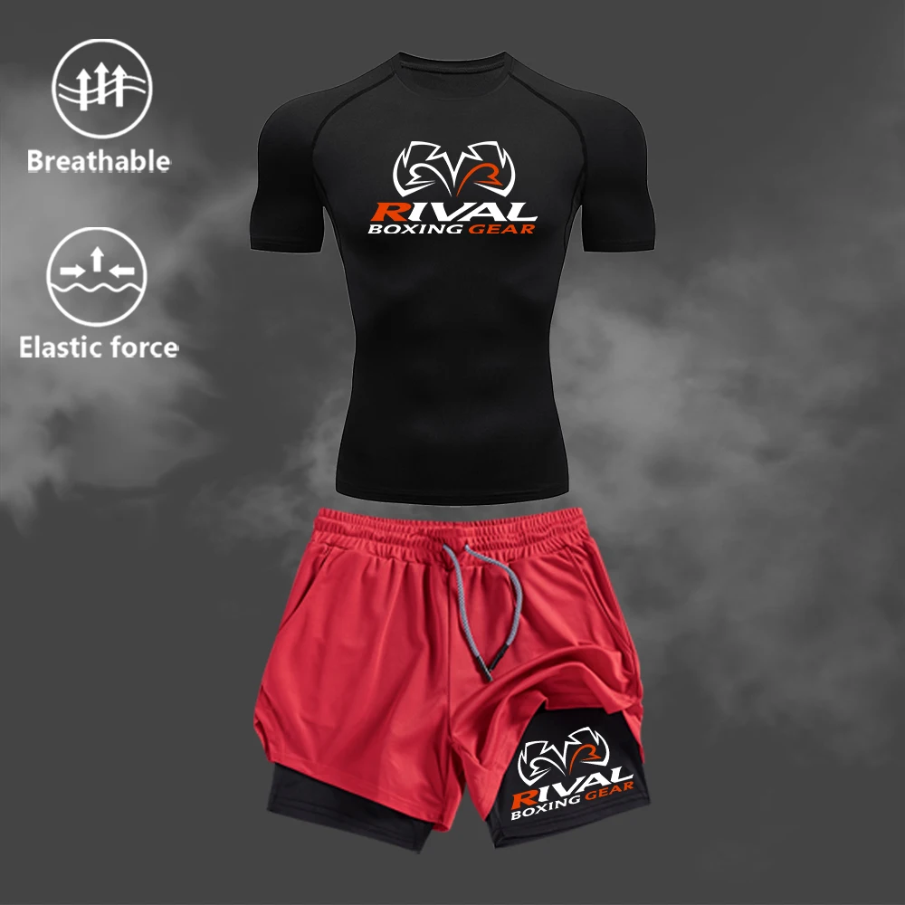 

Men's Printed T-Shirt Drawstring Shorts 2 Piece Summer Fitness Training Set Outdoor Cycling Beach Swimming Surfing Apparel