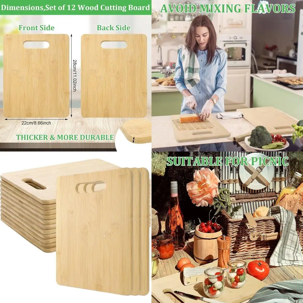 

Набор из 12 бамбуковых разделочных досок с ручками — толстые кухонные и обеденные доски для гравировки и приготовления пищи.