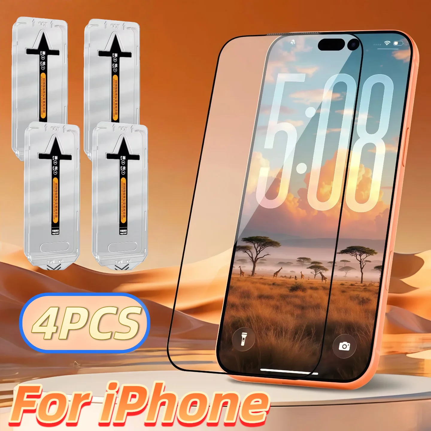

4pcs Tempered Glass Screen Protector for iPhone 17 16 15 14 13 XS XR Pro Max Easy Install Anti-Scratch Protective Film