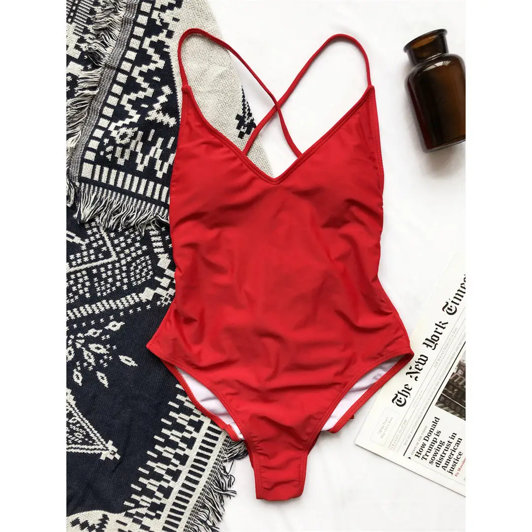 Sexy Badeanzug mit V-Ausschnitt und hoch geschnittenem Bein, der den Po betont, Damen-Badebekleidung, Badeanzug, Monokini V543 – Detail 17