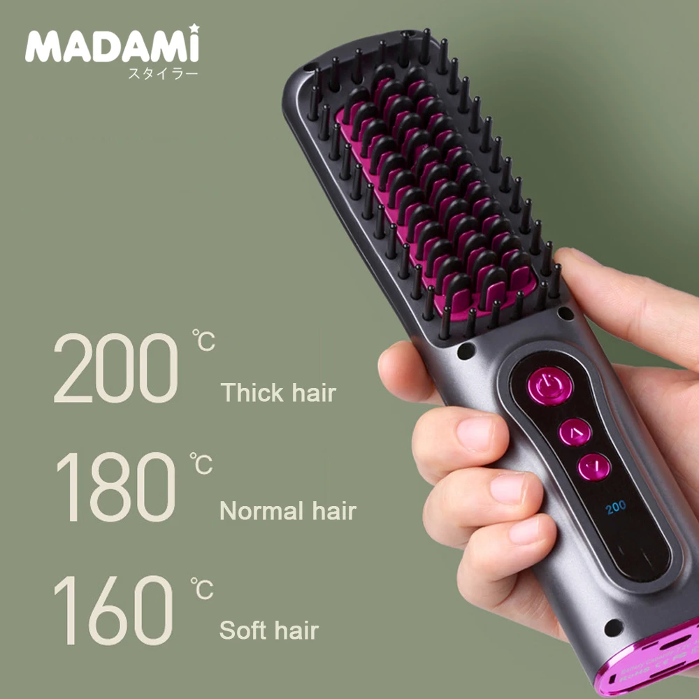 Electric Hair Straightener Combs Anti-scald Ceramic Hair Straightening Brush Fast Heating Portable USB Rechargeable Hair Styler