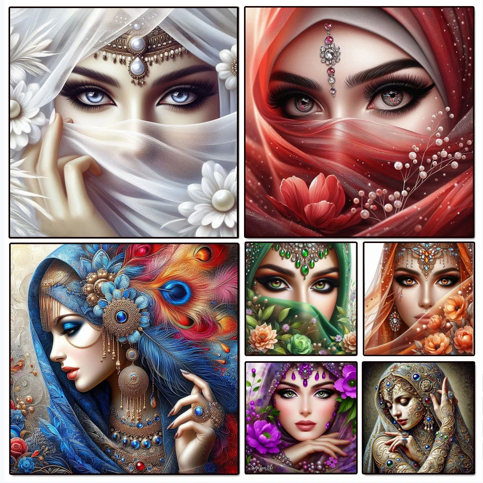 

DIY алмазная живопись Ближневосточная женщина полная алмазная мозаика вышивка крестиком ювелирные изделия вуаль портрет мозаика домашний декор