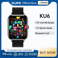 KUMI KU6 1.91-Inch Sports Smartwatch with Bluetooth Calling, 110+ Sports Modes, Heart Rate Tracking, and IP68 Waterproof