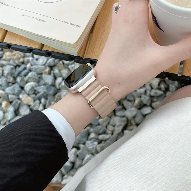 Leather Magnetic Strap For Apple Watch Band Ultra 2 49mm 41mm 45mm 40/44mm 42/46mm Women Bracelets iWatch Series 10 9 8 SE 7 6 5 image 4