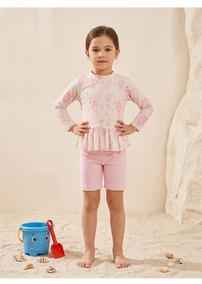 Girls Two Pieces Swimwear Sets New Summer Long Sleeve Printed Tops Elastic Shorts Children Cute Swimsuit Outfits Sa99624d9f5ef4b9b91228696c9a1c183j