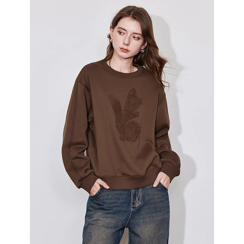 TOYOUTH Women Hoodies Sweatshirt 2024 Autumn and Winter New Round Neck Off Shoulder Slim Fit Casual Coffee Pullover Tops