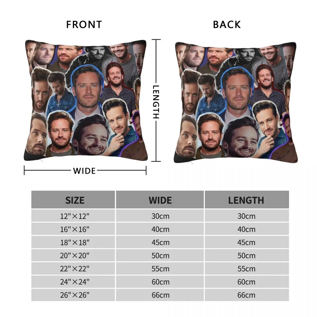 Armie Hammer Collage Square Pillowcase Polyester Linen Velvet Pattern Zip Decorative Throw Pillow Case Home Cushion Case 18