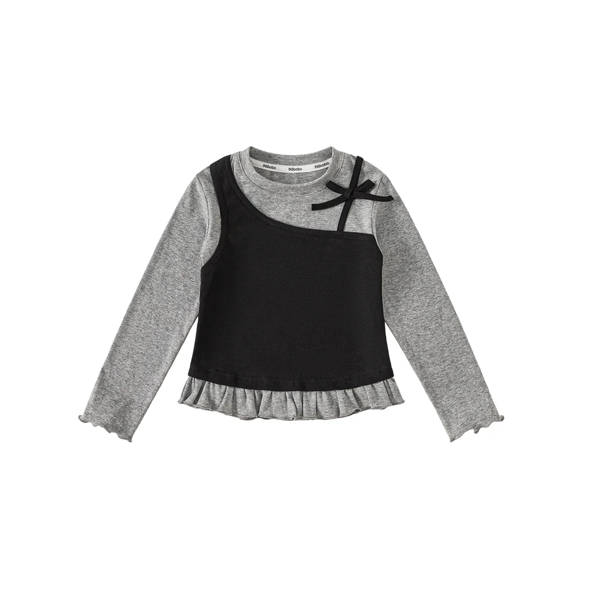 T-shirt False Two-piece Bow Da Tong Spring and Autumn Children's Clothing Korean Style Spliced Children's Base Clothing