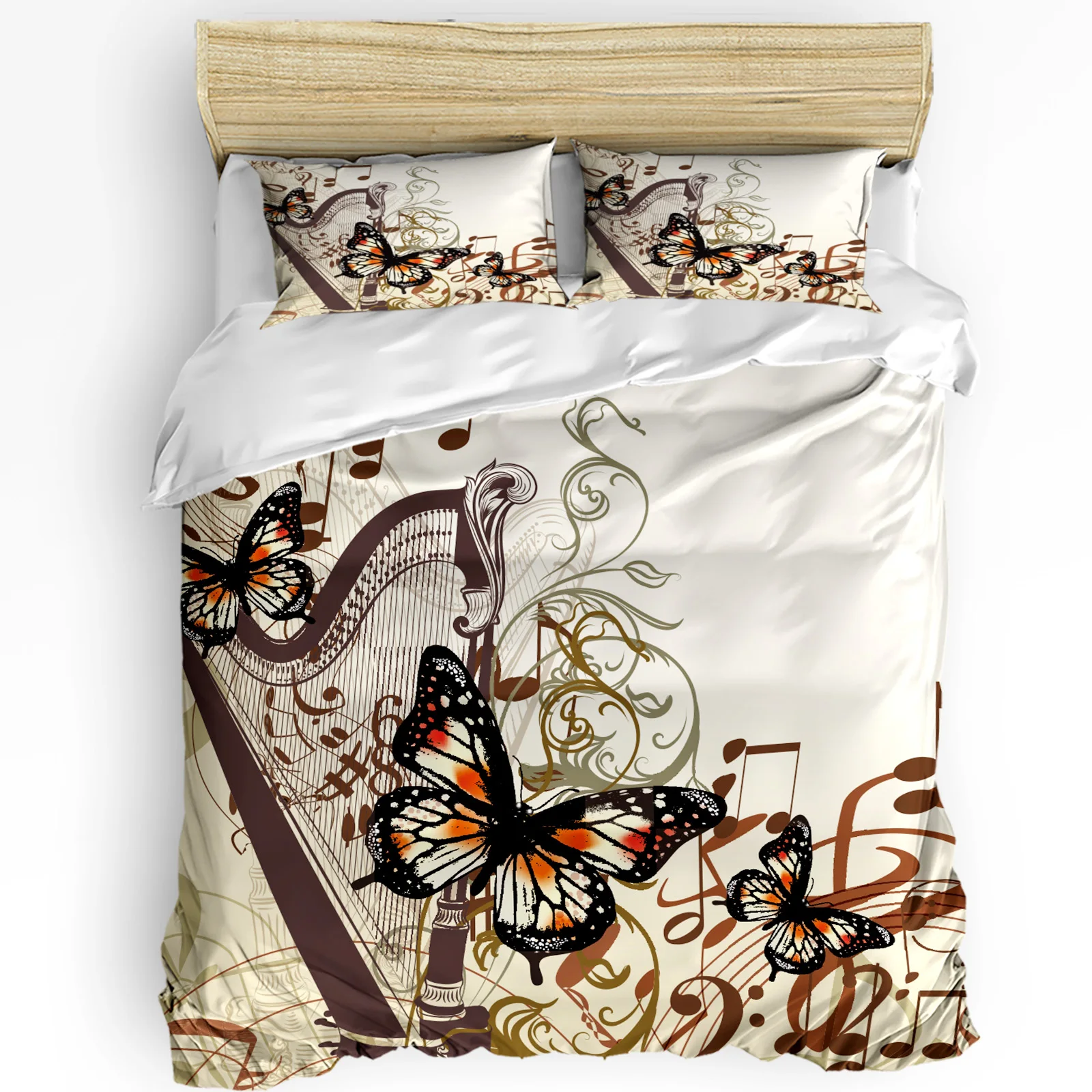 

Music Notes Butterfly Vintage Bedding Set 3pcs Duvet Cover Pillowcase Kids Adult Quilt Cover Double Bed Set Home Textile