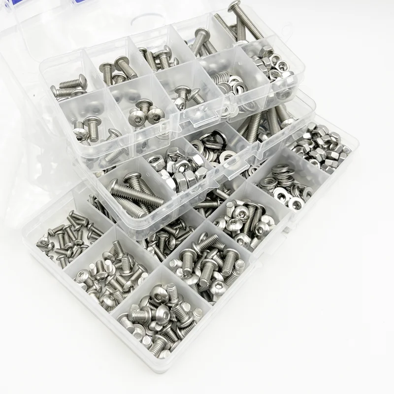 Hexagon Button Socket Cap Screw Bolt and Nut Set Stainless Steel Round Pan Head Allen Screw Nut Kit with Hex Key M2 M3 M4 M5 M6