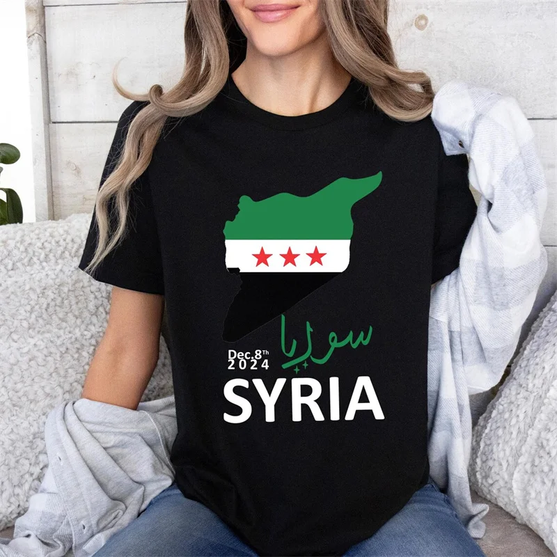 3D The Syrian Arab Republicflag Map Printing T Shirt Syria Coat Of Arms Graphic Short Sleeve T Shirts Free Syria T-shirts Tops