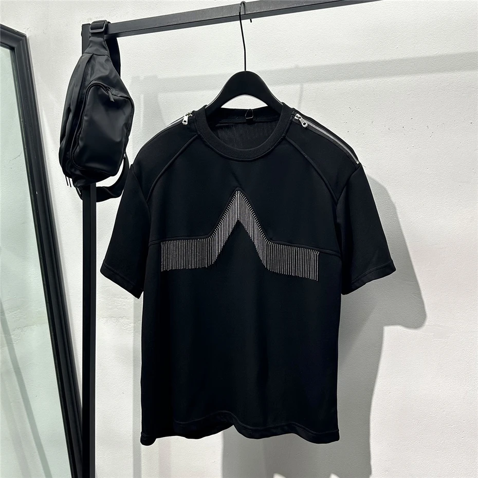 Metal Tassel T Shirts Men Streetwear Hip Hop Punk Short Sleeve T-shirts Oversized Harajuku Vintage Casual Tees Tops Male