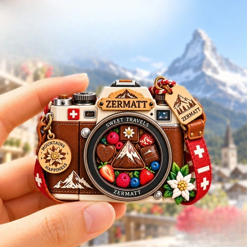 Zermatt Camera Chocolate Peak Fridge Magnet - Sweet 3D Swiss Souvenir Unique Alpine Gift for Travel & Kitchen Decor
