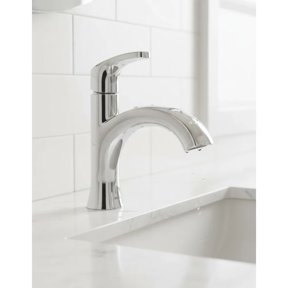 

Chrome Single Hole Bathroom Faucet with Deck Plate, Easy Install for Modern Homes