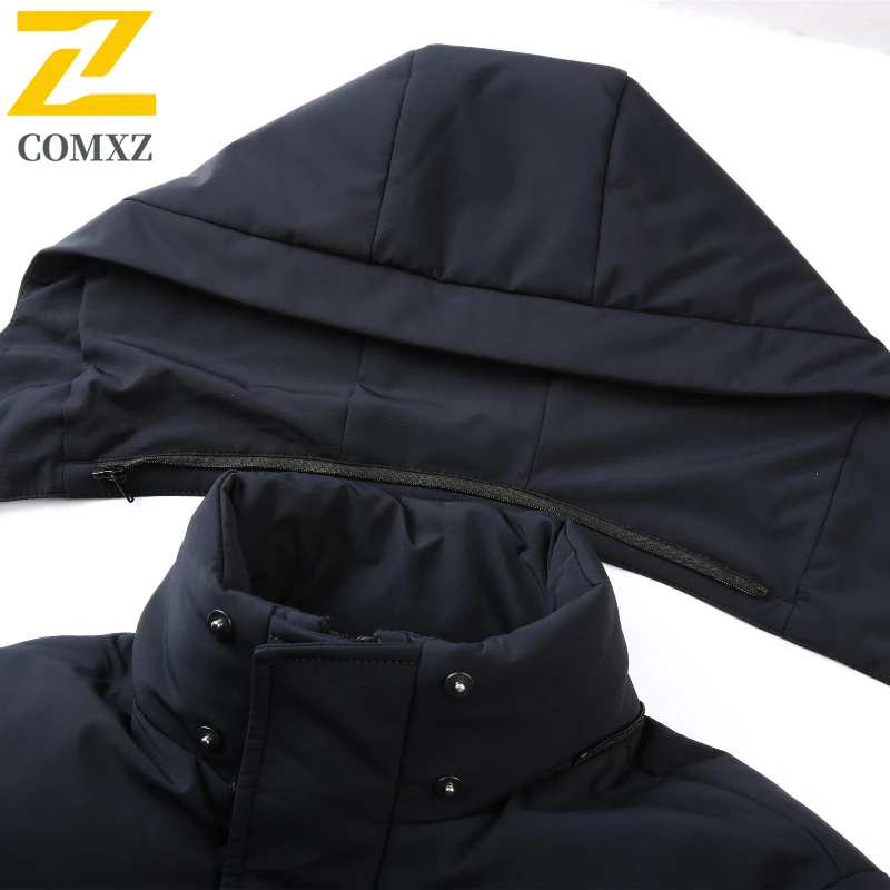 COMXZ Men Long Down Jacket High Quality Outdoor Work Lightweight Padded Jacket Trendy Detachable Hood Business Warm Winter Parka