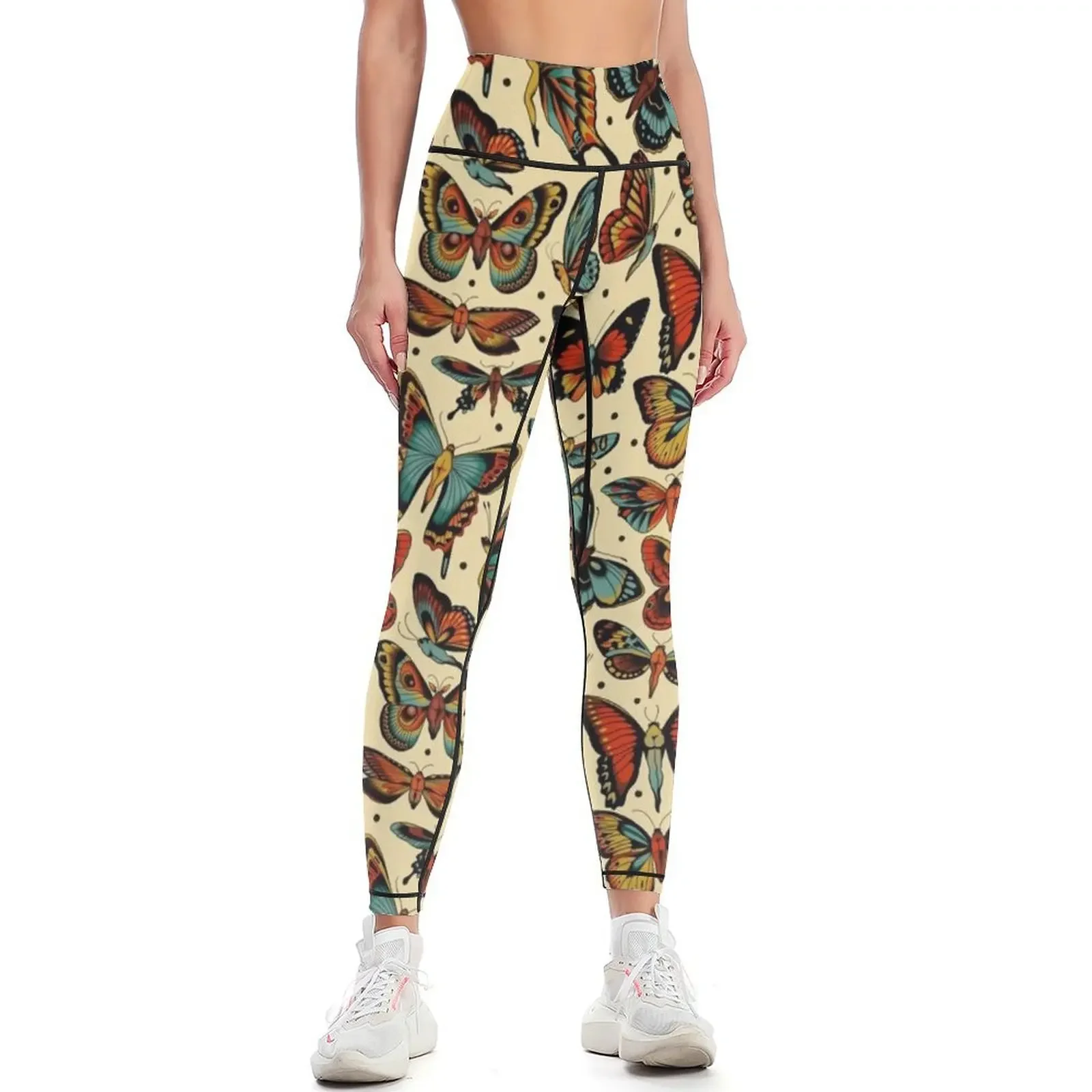 Butterflies traditional tattoo flash Leggings Leginsy push up push up legging Womens Leggings