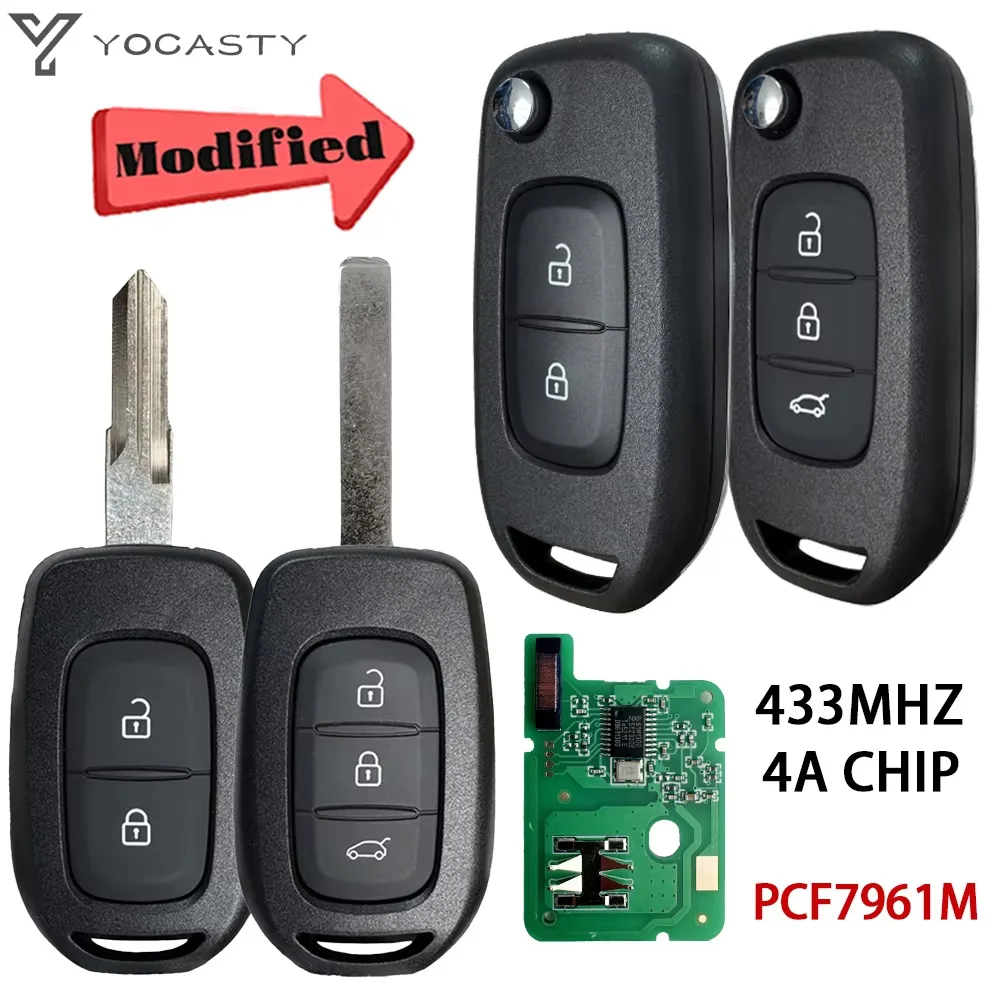 

YOCASTY Modified 4A Chip 434MHZ Remote Car Key For Renault Dacia Logan 2 Sandero Lodgy Dokker Trafic Clio4 Duste