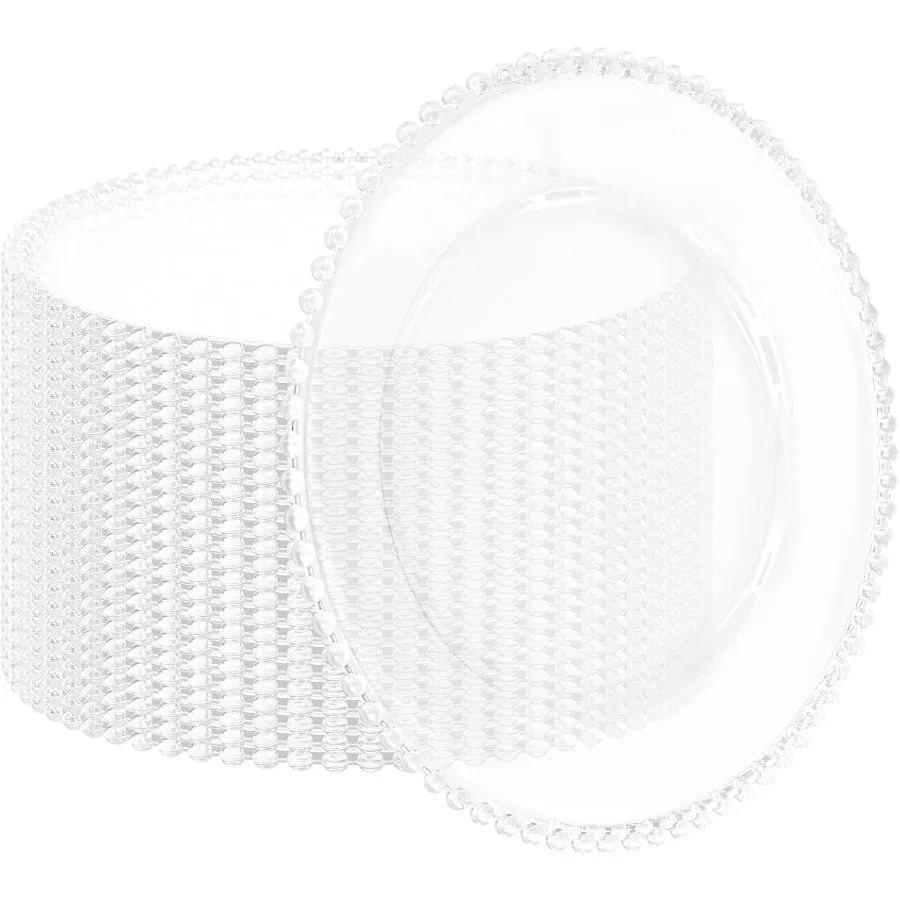 

24 упаковки прозрачных тарелок для зарядного устройства, 13-дюймовые прозрачные пластиковые тарелки для зарядного устройства с оправой из бисера, акриловые круглые обеденные тарелки для домашней кухни