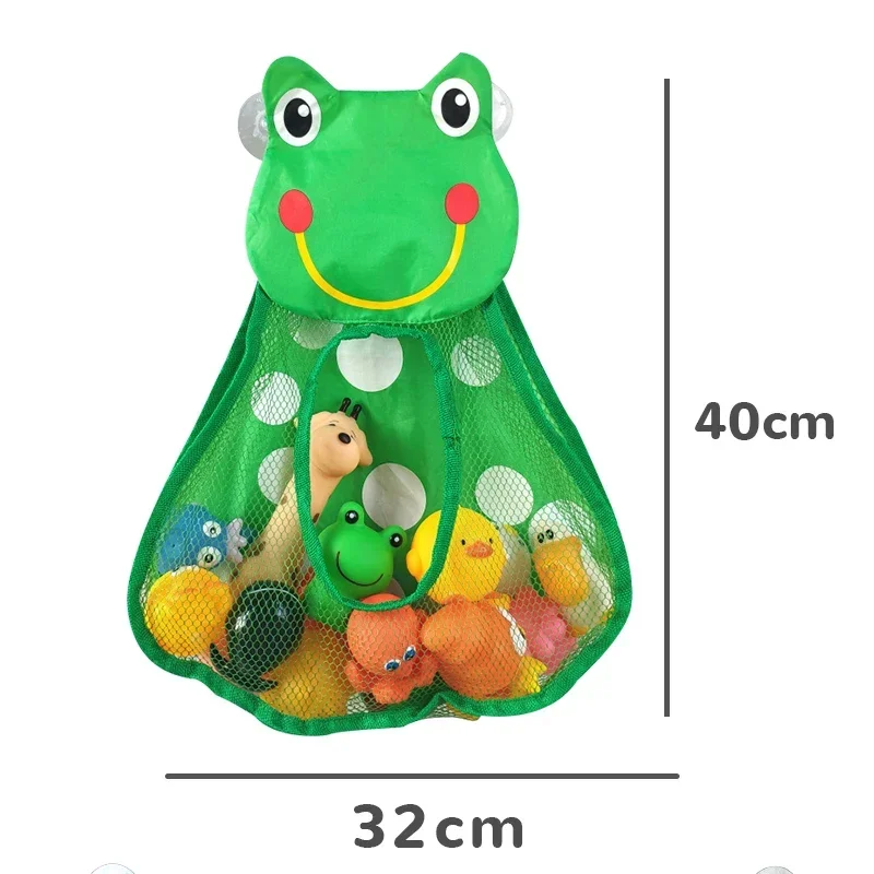 1 mainan mandi bayi tas penyimpanan jaring jala kodok bebek Lucu cangkir hisap kuat tas permainan mandi pengatur kamar mandi mainan air untuk anak-anak
